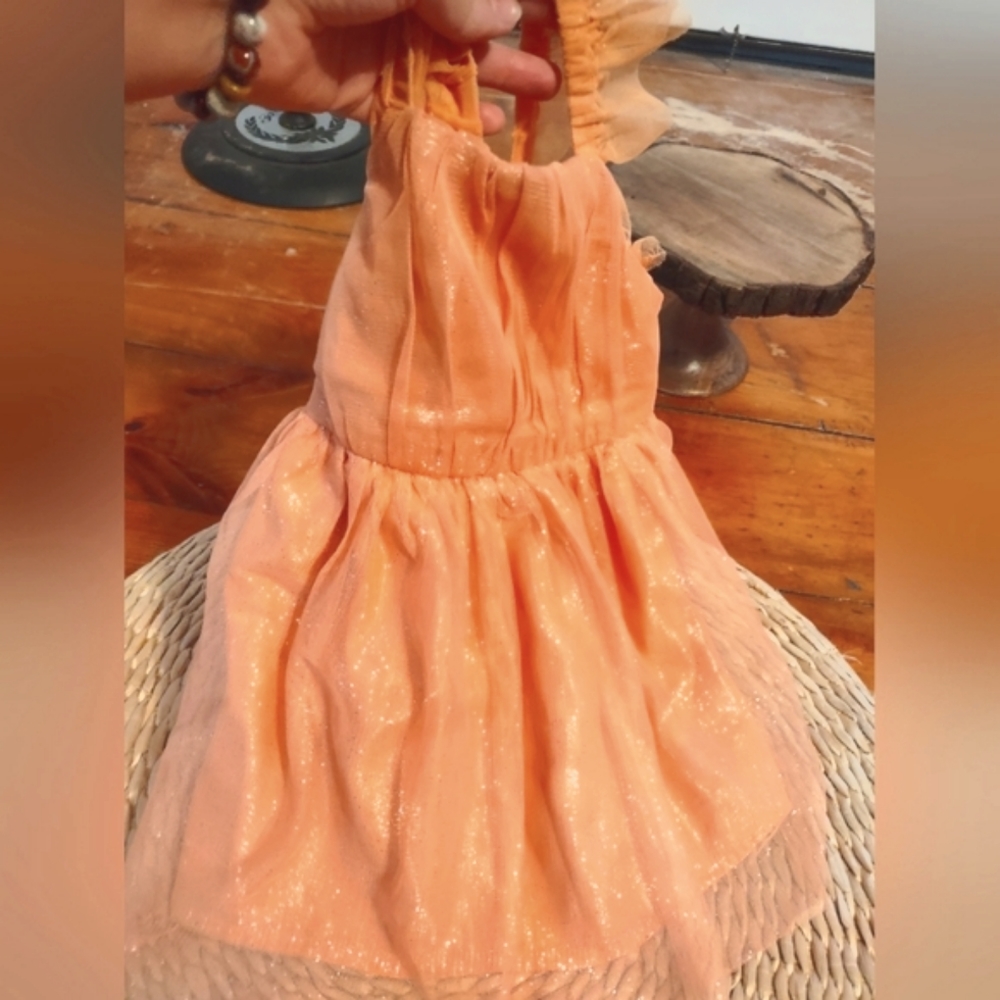 -sold-Coral Cat & Jack girls gauzy fairy peach dress cotton and recycled poly - Picture 5 of 8